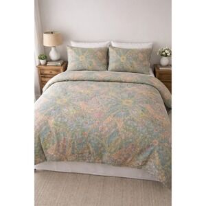 Cuddledown Oversized King Duvet Cover Set 3pc Floral Paisley Cotton 2 Shams